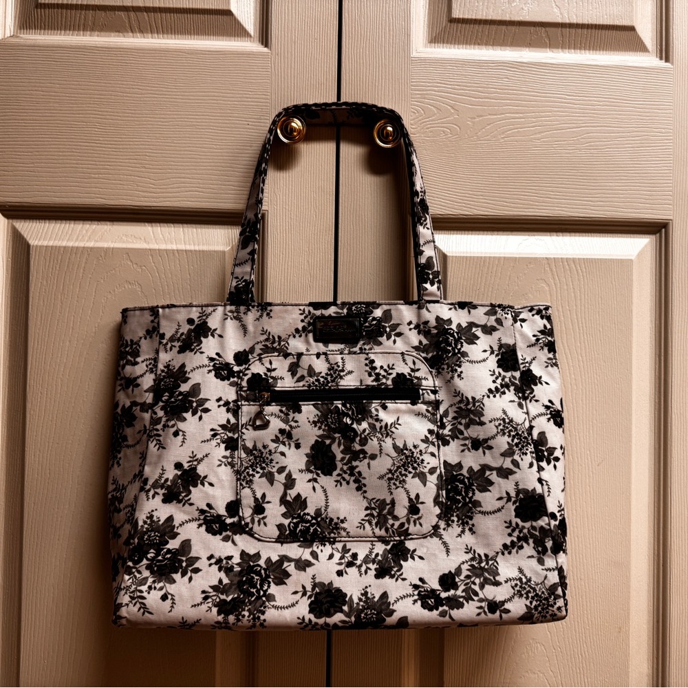 Bella Russo Black and White Floral Tote Bag Reversible to Polka Dot!